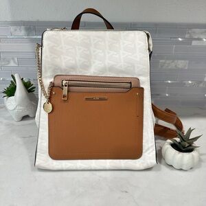 Aldo White and Brown Two-Tone Front-Pocket Backpack